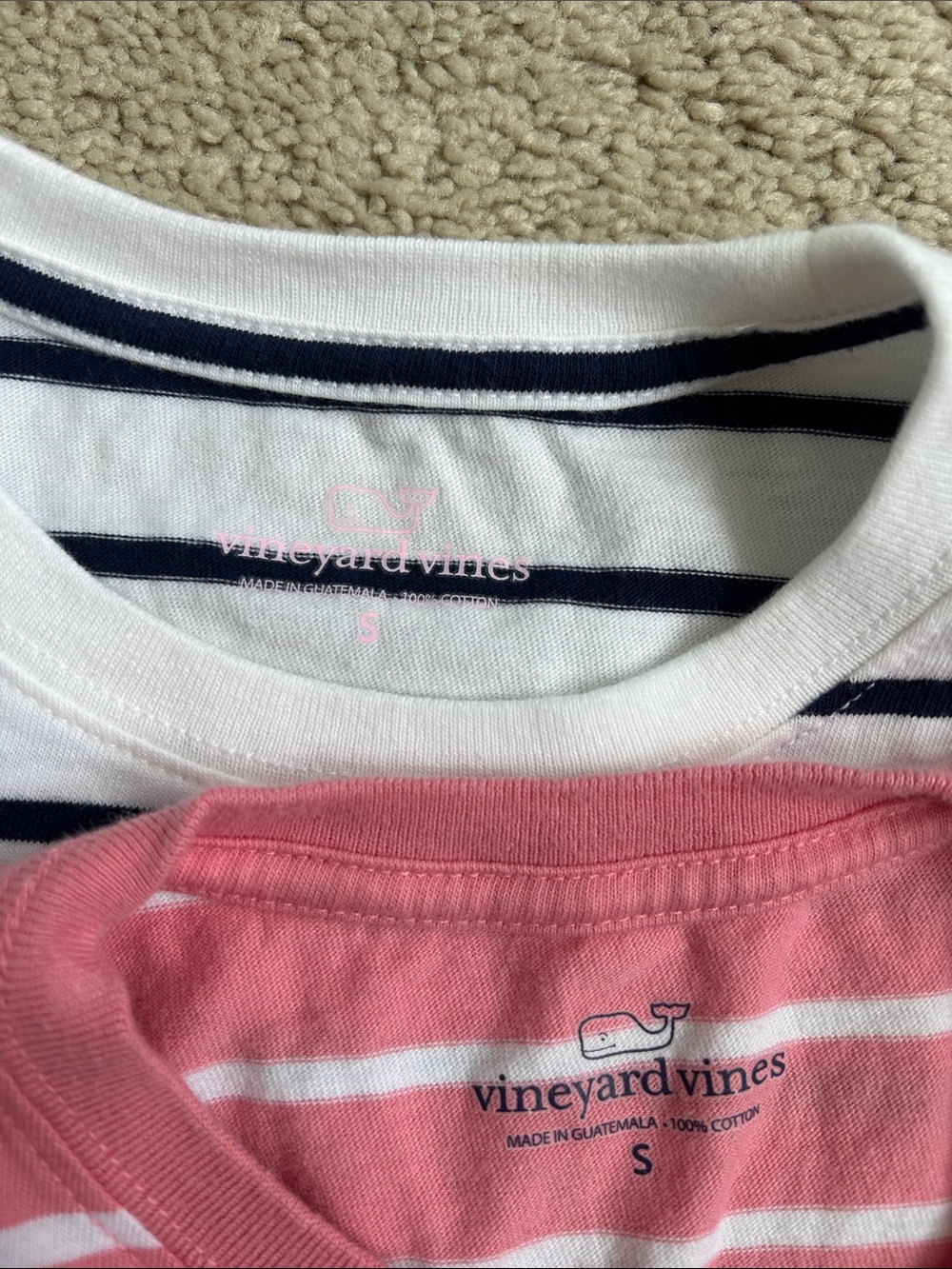 Vineyard Vibes Striped Short Sleeve Tees - White/Navy & Coral/White - 2 Pack, S - Picture 3 of 4